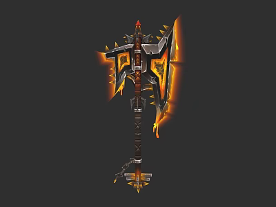 Flaming Battle Axe With Spiked Blades And Ornate Handle Design 3d model
