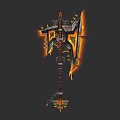 Flaming Battle Axe With Spiked Blades And Ornate Handle Design