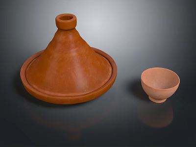 Traditional Terracotta Tagine Pot And Small Serving Bowl For Home Kitchen Use 3d model