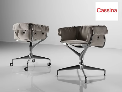 Cassina Modern Office Chair with Upholstered Seat Metal Base and Swivel Wheels 3d model