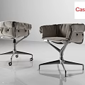 Cassina Modern Office Chair with Upholstered Seat Metal Base and Swivel Wheels