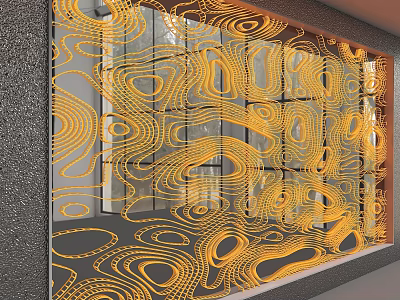 Modern Decorative Background Wall With Yellow Abstract Line Patterns And Integrated Lighting 3d model