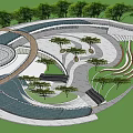 Courtyard Garden Design With Curved Pathways Trees Benches And Stepped Areas