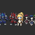 Diverse Game and Movie Character Models with Robots Female Figure Puppies and Animal Figures