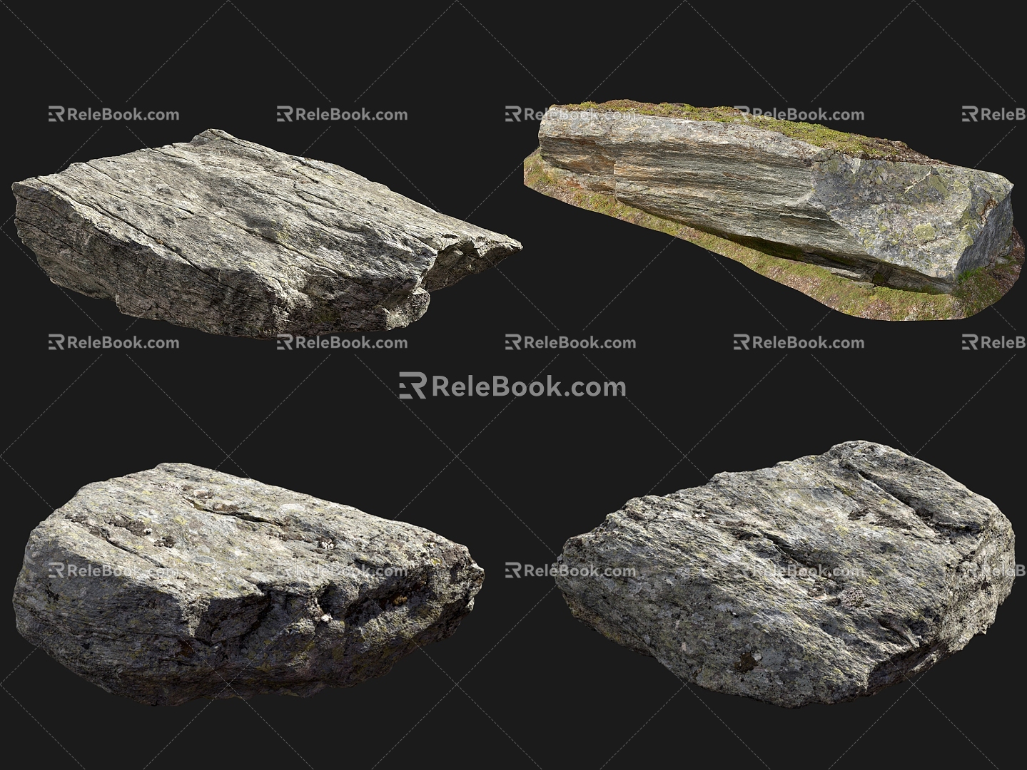 modern stone moss stone river bank stone 3d model