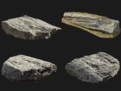 Natural Stones And Wood Decorative Elements With Rough Textures For Landscaping Use 3d model