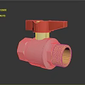 Shiny Metal Ball Valve With Silver Body Red Handle And Golden Connector