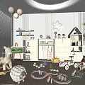 Playful Kids Room Interior Design With Toys Bookshelf Star Decor And Dolls