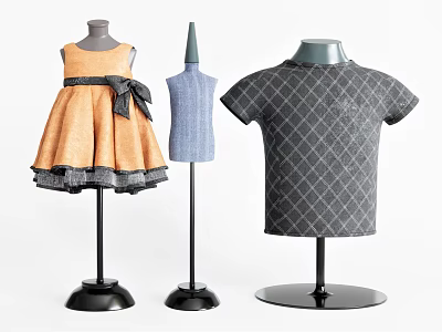 Orange Ruffled Hem Dress Blue Sleeveless Top And Dark Gray Diamond Pattern T Shirt 3d model