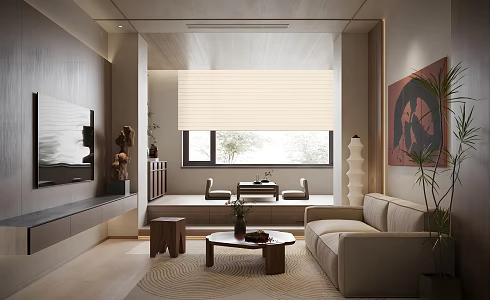 Quiet Home Living Room Ancient Style Living Room Quiet Style Sofa Coffee Table Balcony Tea Room Tatami Tea Table and Chair Small Apartment Living Room 3d model