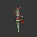 Anime Female Character Design With Red Bow Dark Hair Red Black Outfit White Stockings And Red Props