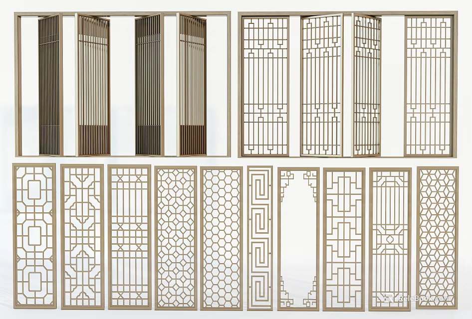 Modern Decorative Room Dividers With Geometric Patterns And Laser Cut Designs 3d model