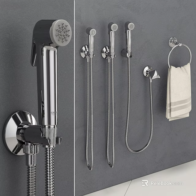 Elegant Modern Shower System With Fixed Head Handheld Sprayer Flexible Hoses And Chrome Finish 3d model 