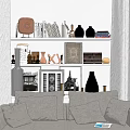 Modern Sofa and Coffee Table Set With Bookshelf Floor Lamp Curtains and Rug
