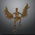 Detailed Golden Mythical Humanoid Sculpture With Outstretched Wings And Claws