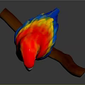 Vibrant Red Yellow Blue Parrot Perched On Wooden Branch Against Gray Background