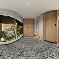 Modern Interior Space With Wooden Panels Art Sculpture And Niche Landscape