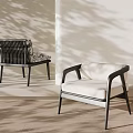 Modern Leisure Chairs With Black Frames And White Patterned Cushions In Light Room