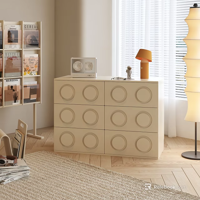 Modern Entryway Side Cabinet With Round Drawer Details And Beige Finish In Living Room 3d model 