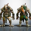 Orc Like Game And Movie Character With Horns Armor And Weapon Front Back Views