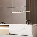 Elegant Modern Reception Desk With Marble Countertop And Wooden Slat Wall Decor