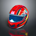 Modern Weapon Helmet With Red Glossy Body Blue Visor And Colorful Stripes