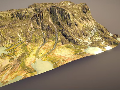 Detailed Natural Mountain Garden Landscape With Rolling Terrain Winding Rivers And Scenic Lakes 3d model