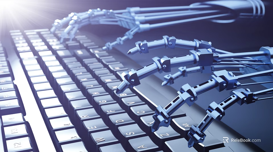 Advanced Commercial Equipment Robotic Arm Operating Keyboard Efficiently In Business Setting 3d model 