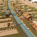 Scenic Rural Landscape With Winding Path Cornfields Traditional Houses And Trees