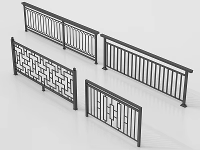 Different Modern Metal Railing Designs With Geometric Lattice Patterns And Sturdy Structure 3d model