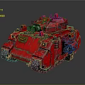 Red Armored Military Tank with Detailed Turret Tracks and Cannon Design