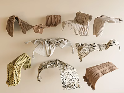 Soft Cozy Bed Linens Collection With Knitted Blankets Patterned Pillows And Neutral Tones 3d model
