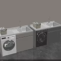 Modern Laundry Room With White And Gray Washing Machines Sink Counter And Cabinets