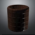 Wooden Barrel Shaped Storage Container With Dark Brown Grid Pattern Design