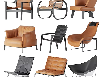 Stylish Modern Leisure Chairs With Leather Wooden Metal Frame And Comfortable Designs 3d model