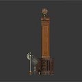 Vintage Wooden Display Cabinet With Carved Details Top Ornaments And Books Trophies