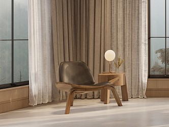 Leisure Chair Airplane Chair Shell Chair Single Chair Side Several flos Table Lamp Curtain Nordic Style 3d model