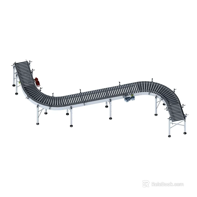 Industrial Roller Conveyor Equipment With Curved Design For Efficient Material Handling 3d model