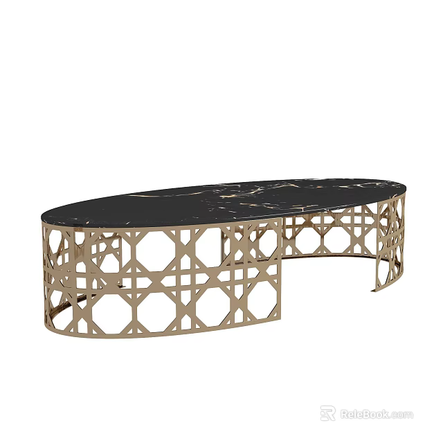 Modern Luxury Coffee Table With Gold Geometric Frame And Black Marble Top 3d model 