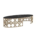 Modern Luxury Coffee Table With Gold Geometric Frame And Black Marble Top
