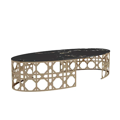 Modern Luxury Coffee Table With Gold Geometric Frame And Black Marble Top 3d model
