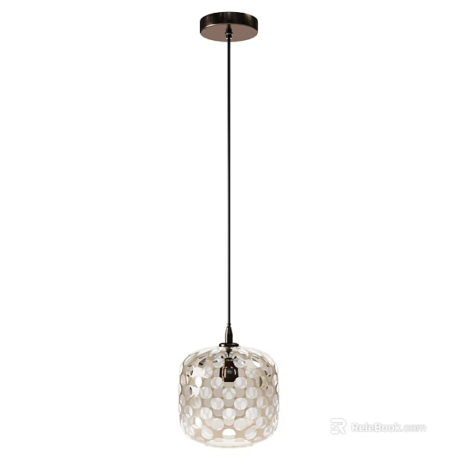 Modern Pendant Light With Circular Patterned White Glass Shade And Chrome Hardware 3d model