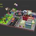 Modern City Street Model Featuring Crossroads Colorful Buildings Vehicles Trees And Lamp Posts