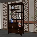 Traditional Chinese Wooden Antique Shelf with Ceramic Vases and Decorative Items in Classic Interior
