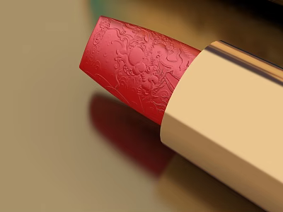 Red Carved Swing Door With Golden Frame For Home Interior Decoration 3d model