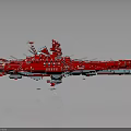 Red Naval Water Transport Vessel With Detailed Deck Equipment And Metallic Design