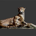 Cheetah Sculpture Featuring Mother and Cub with Green Grass Base and Detailed Texture
