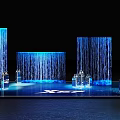 Modern Tech Inspired Scene With Blue Water Curtains And Transparent Display Stands