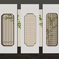 Chinese Style Wooden Room Dividers with Intricate Carved Patterns and Plants