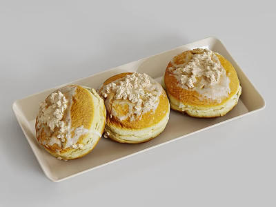 Three Tasty Donuts on White Tray Topped with Frosting and Crumbles 3d model